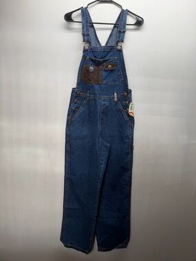 NWT Vintage Blue Denim Overalls with Brown Accent Pocket